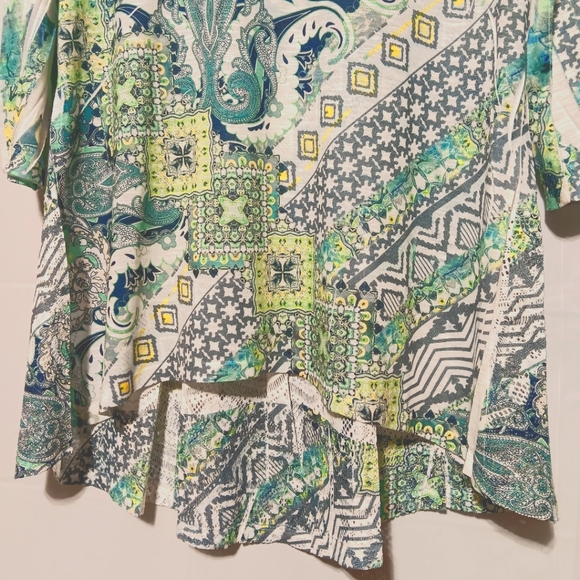 Style & Co EUC Women's Hi Lo Gorgeous Blouse, Large, Green & White Pattern - Picture 5 of 10